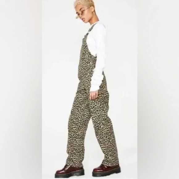 Obey Casbah Leopard Print Dungarees Overalls - Khaki Leopard - Picture 2 of 7